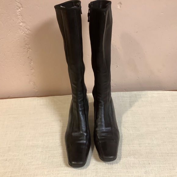 Prada Linea Rossa Black Leather Square Toe Knee-High Boots - Picture 5 of 11